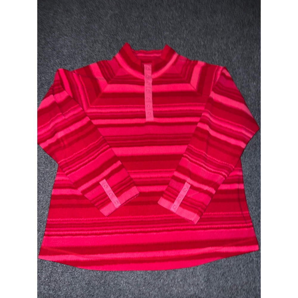 Coldwater Creek Red Pink Striped Fleece Snap Neck Pullover Top Large V#M1470